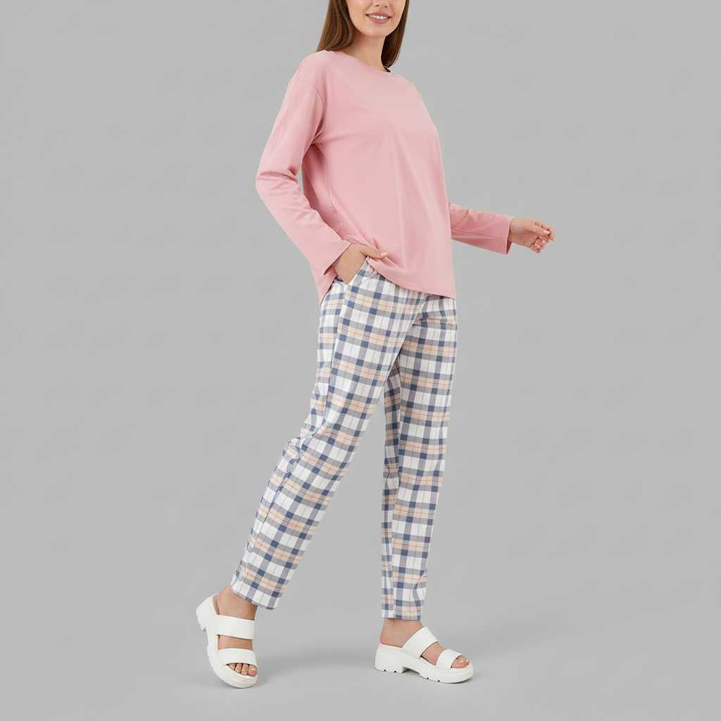 Cozy Elegance | Women's Pajama Sets Winter Checkered Design