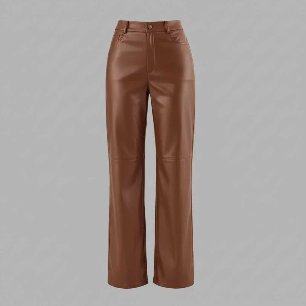 High Waist Wide Leg Leather Pants | Women's Trousers